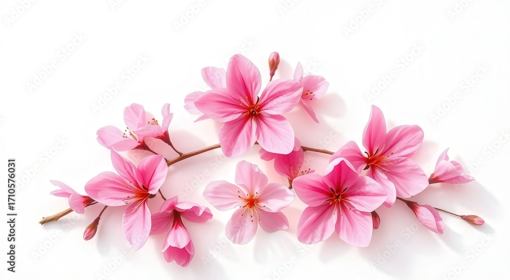 Obraz premium A beautiful arrangement of pink flowers showcasing delicate petals and vibrant colors against a white background.