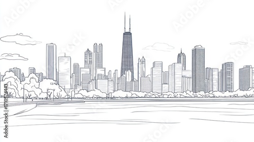 City skyline line drawing