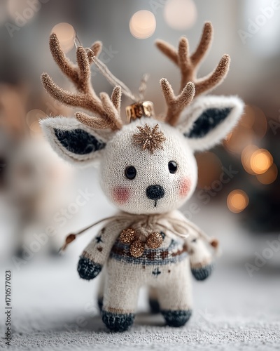 Wallpaper Mural Cute handmade reindeer figurine with decorative antlers and warm holiday colors Torontodigital.ca