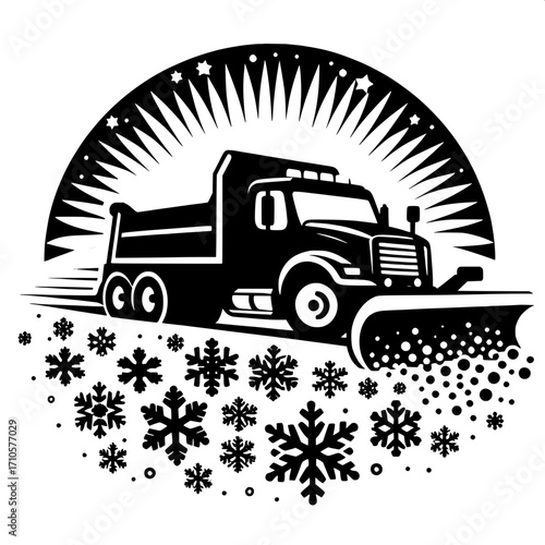 Black and White Road Plowing Truck Graphic