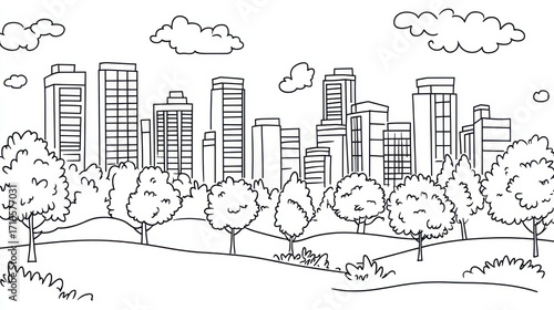 Cityscape drawing with trees