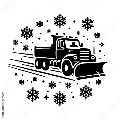 Black and White Road Plowing Truck Graphic