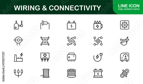 Wiring and Connectivity Icons Collection Including Electricity, Circuits, Power Tools, and Energy Symbols Perfect