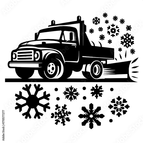 Black and White Road Plowing Truck Graphic