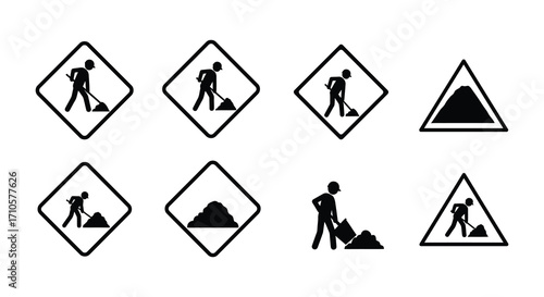 Road work ahead Collection of construction warning signs and symbols