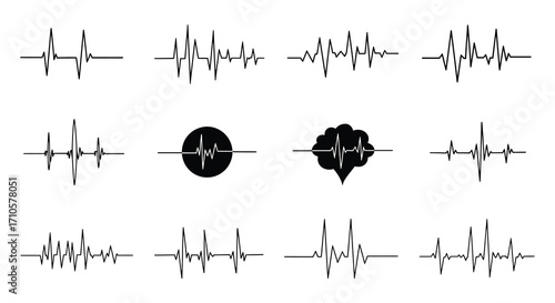 Visual representation of sound waves and speech bubbles simple line icons