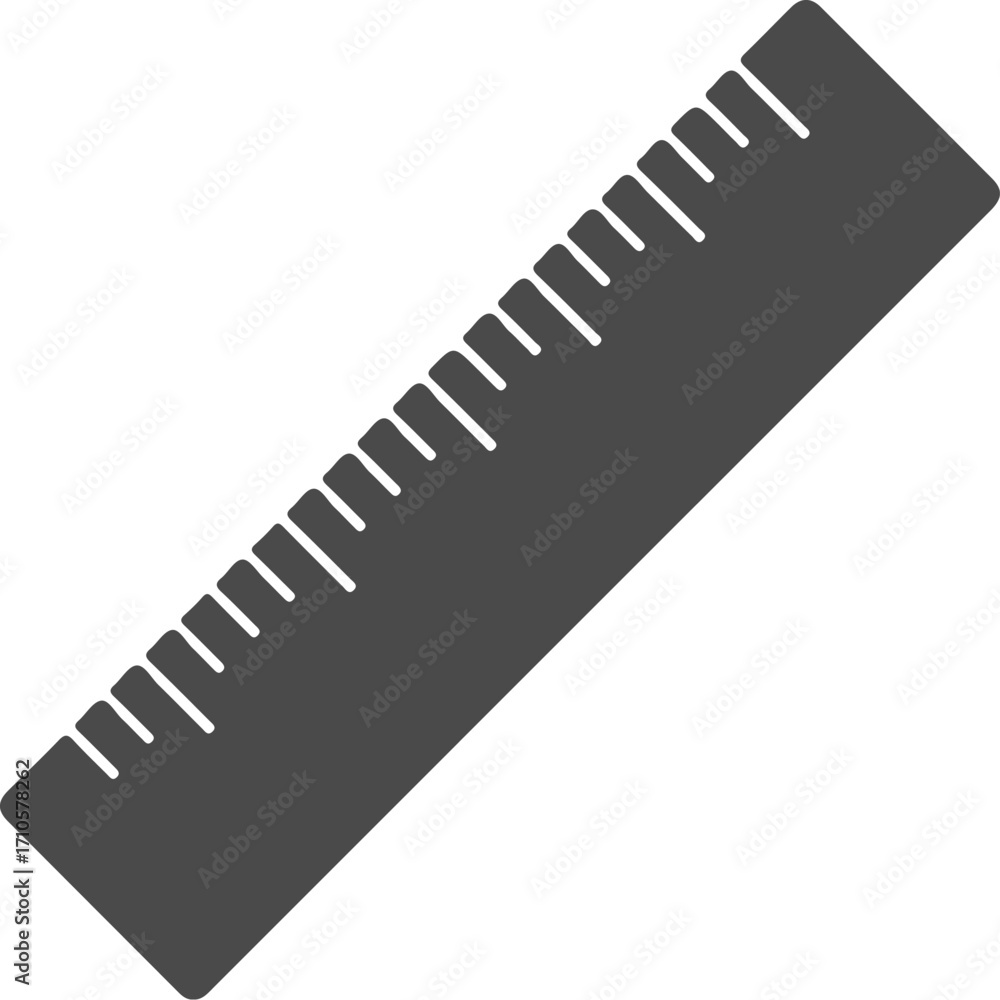Fototapeta premium A dark gray ruler with markings is shown at an angle.