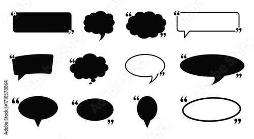 Collection of various black speech bubbles and thought bubbles isolated on white