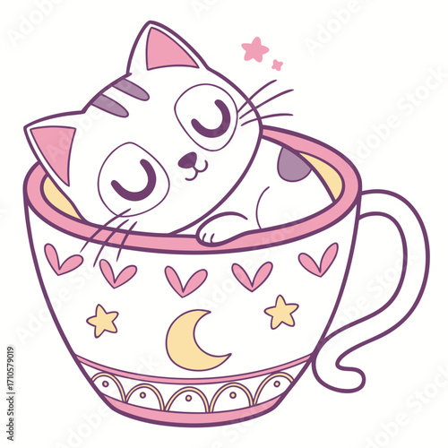 kawaii cat sleeping inside coffee mug vector T-Shirt design