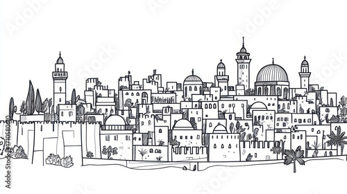 Old city skyline drawing