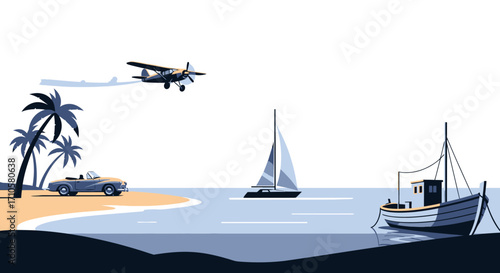 Collection of Transportation Modes by Air Land and Sea.