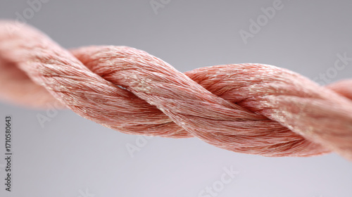 Copper wire cable close up texture detail metallic strands twisted together in soft light