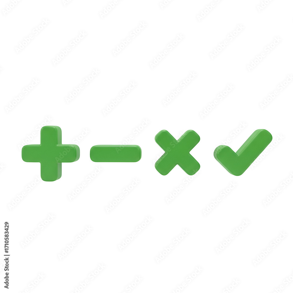 Obraz premium Green Math Symbols Plus Minus Multiply Divide Checkmark Keywords: math, symbols, plus, minus