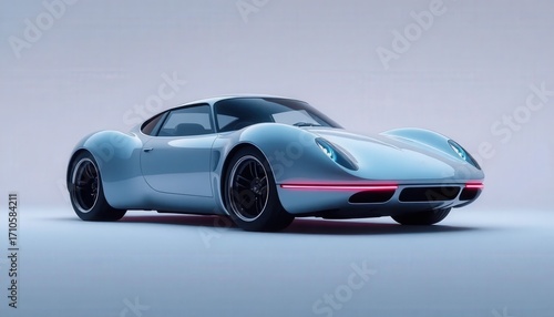 Futuristic Luxury Sports Car with Neon Lights on Minimal Background