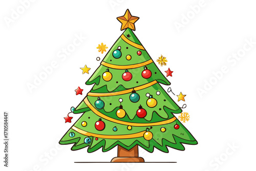 Vector Christmas Tree Illustration with Colorful Ornaments and Star