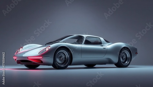 Futuristic Luxury Sports Car with Neon Lights on Minimal Background
