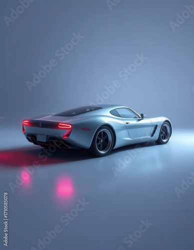 Futuristic Luxury Sports Car with Neon Lights on Minimal Background