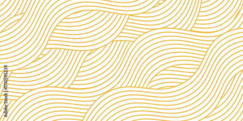 Yellow instant noodle, pasta and spaghetti texture with geometric wavy lines. Ramen, pasta vector pattern. Background abstract food illustration