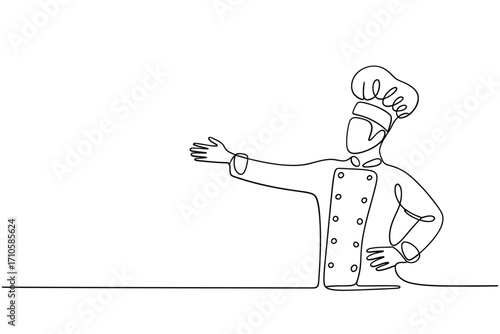 Chef in uniform with open hand gesture