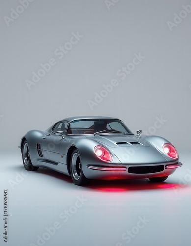 Futuristic Luxury Sports Car with Neon Lights on Minimal Background