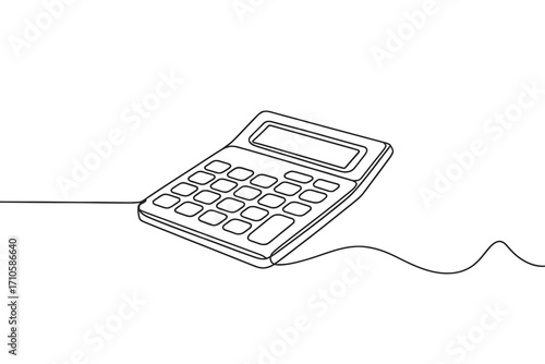 Minimalist line drawing of a calculator on a white background