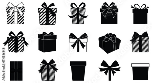 Collection of decorative gift boxes in black and white patterns