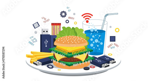 Conceptual illustration of a technology infused fast food meal.