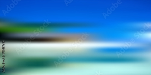 Modern abstract blurred ocean background with blue sky, turquoise sea, and white sandy beach – dreamy seascape design perfect for wallpaper, digital art, and modern graphic backdrops.