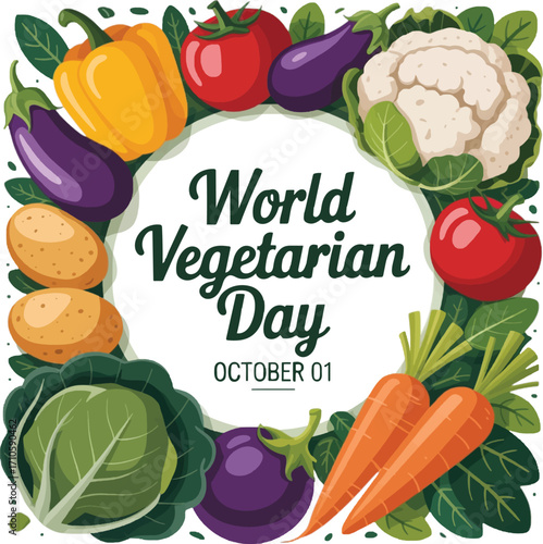 World Vegetarian Day with fresh vegetables forming a circular frame vegan food