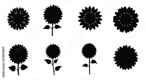 Black sunflower silhouettes arranged in varying sizes and orientations