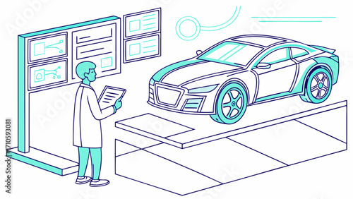 Autonomous Vehicle Designer Creating Futuristic Self-Driving Car Hologram with Digital design 