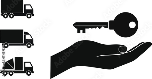 Find moving company and truck rental service with house key icon