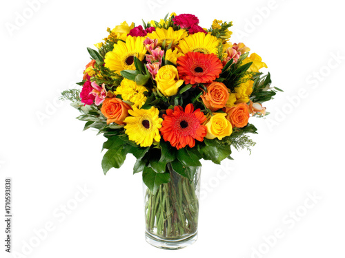 Wallpaper Mural Vibrant summer bouquet of gerbera roses and lilies, Isolated On White, Png Transparent Torontodigital.ca