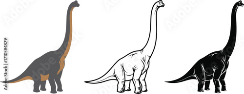 Vector illustration of brachiosaurus dinosaur in different style