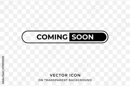 Coming soon minimalist black and white vector icon on transparent background