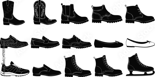 Assorted footwear collection shoes boots sneakers and more styles