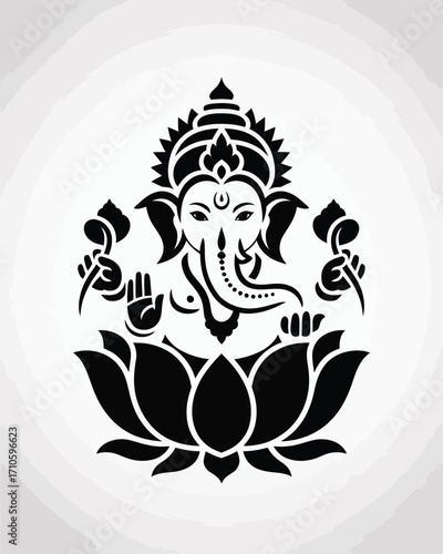 Minimalist vector illustration of lord ganesha seated on a lotus flower for spiritual and cultural designs silhouette vector illustration white background