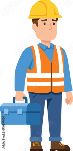 Construction worker with toolbox.