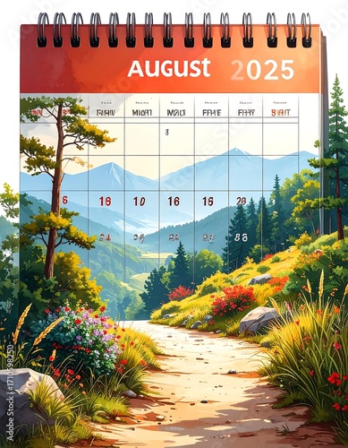 Colorful calendar with a scenic mountain path