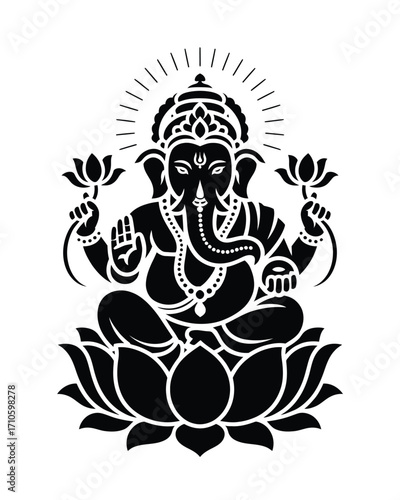 Minimalist ganesha vector illustration scalable eps icon religious deity art silhouette vector illustration white background