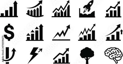 Growth charts and business icons for financial success vector