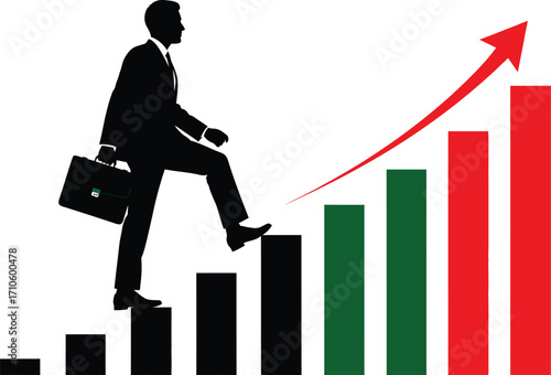 Business growth concept businessman climbing bar graph success