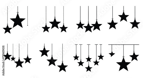 Black stars hanging from lines a simple decorative design illustration