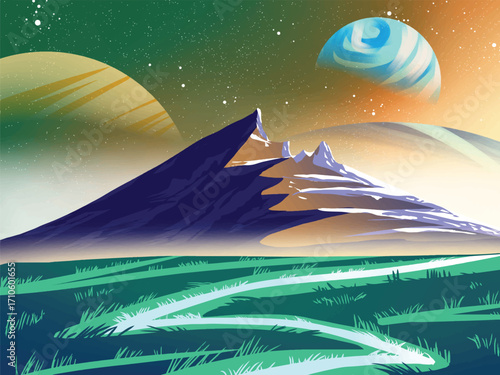 Mountain and Space Landscape Vector.eps