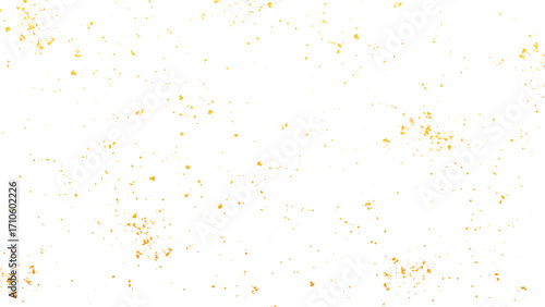 Golden dust texture with shimmering confetti glitter abstract decorative background design. Orange and golden paint dust splatter texture on transparent background artistic backdrop. 