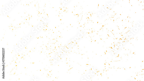 Golden dust texture with shimmering confetti glitter abstract decorative background design. Orange and golden paint dust splatter texture on transparent background artistic backdrop. 