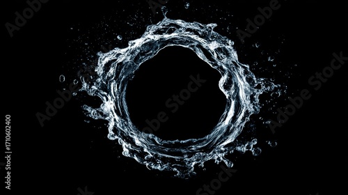 Dynamic water splash ring on black background