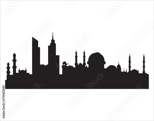 Modern city skyline silhouette with tall buildings and domes capturing urban landscape