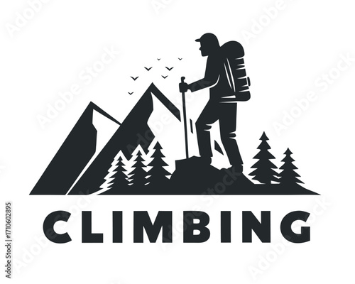 Conquering Heights: A silhouette depicts a climber navigating steep mountain terrain, showcasing the adventurous spirit of conquering heights and achieving personal goals.
