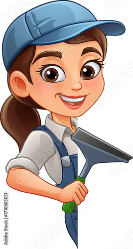 Woman Female Squeegee Windo...